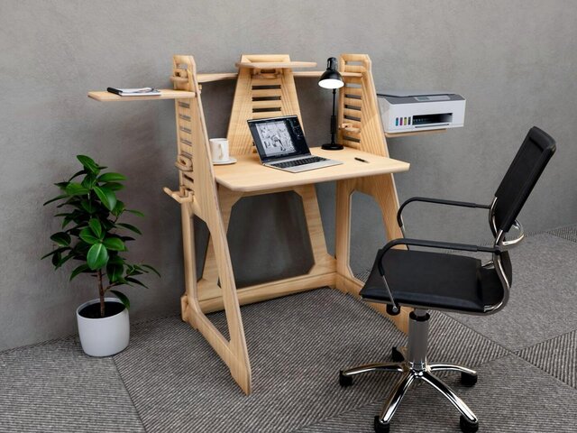 Modular Transforming Desk — Adjustable & Tool-Free Plywood Design – image 2 of 10