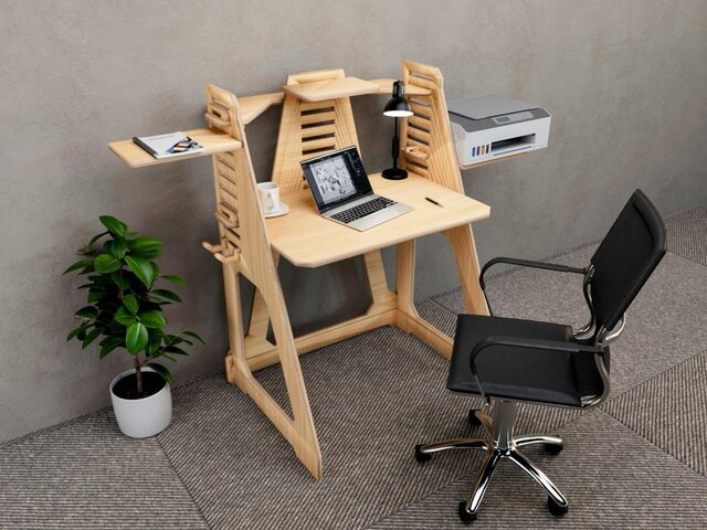 Modular Transforming Desk — Adjustable & Tool-Free Plywood Design – image 1 of 10