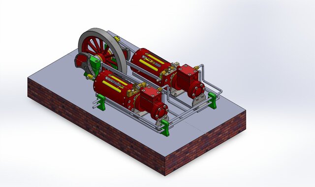 3D model of Twin Steam Engines In Factory Layout