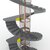 modern glass elevator with spiral staircase
