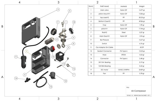 Portable 12V Tyre-Sealant Air Compressor – Product Design & BOM – image 2 of 2