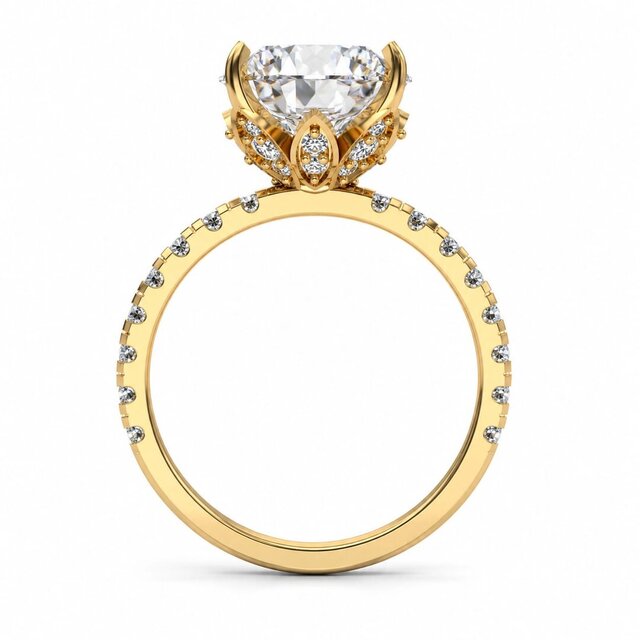 3D model of Round Diamond Engagement Ring with Pavé Side Stones