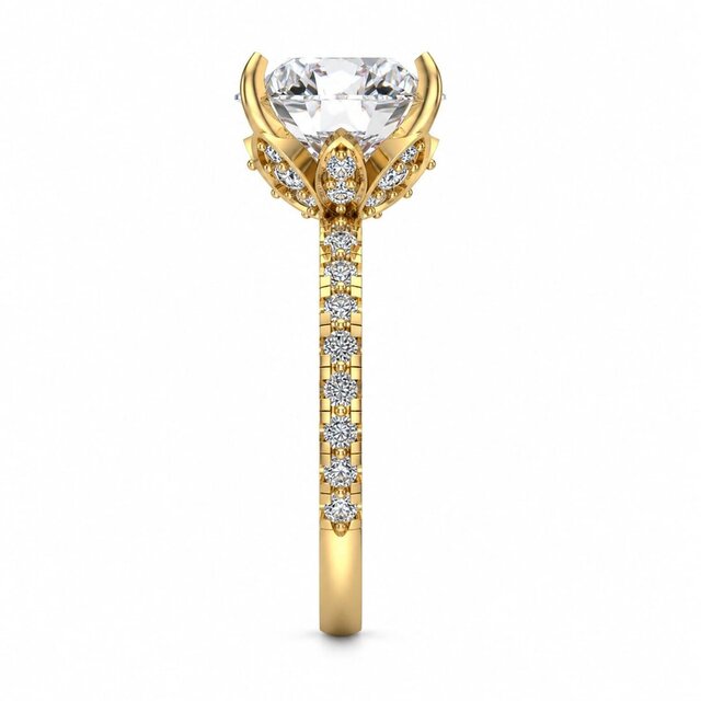 3D model of Round Diamond Engagement Ring with Pavé Side Stones