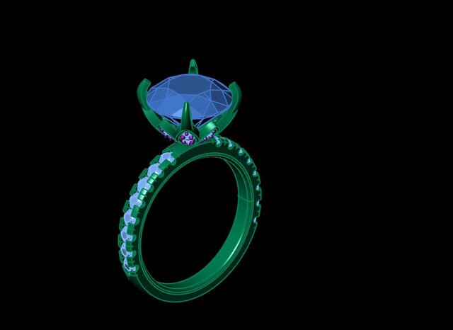 3D model of Round Diamond Engagement Ring with Pavé Side Stones
