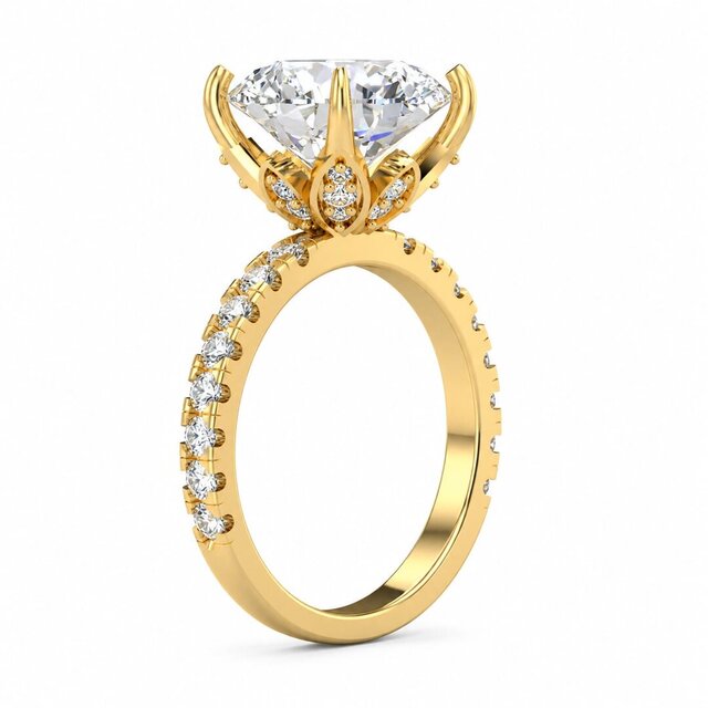 3D model of Round Diamond Engagement Ring with Pavé Side Stones