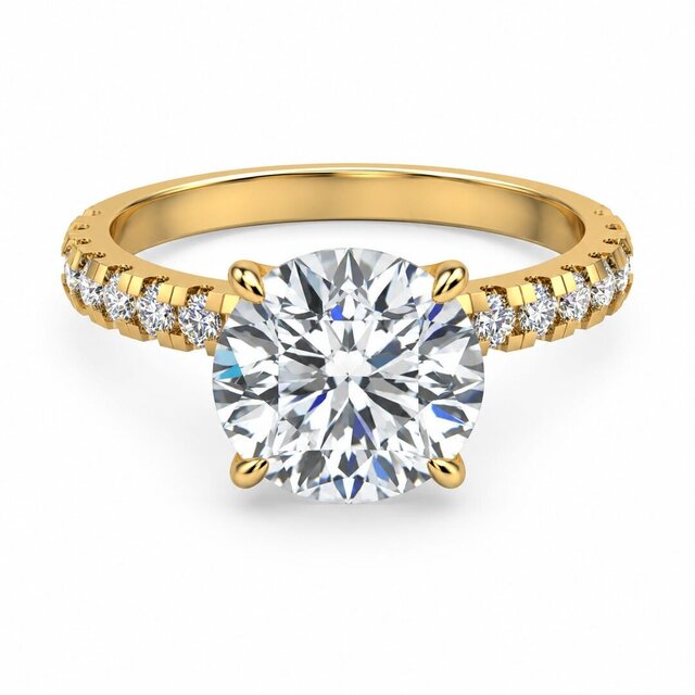 3D model of Round Diamond Engagement Ring with Pavé Side Stones