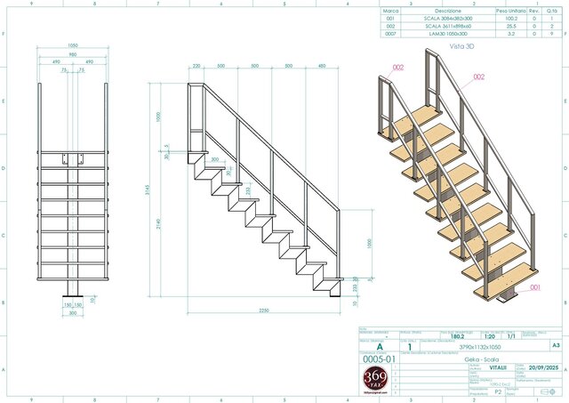 3D Model and Detailed Drawings of a Parametric Steel Staircase