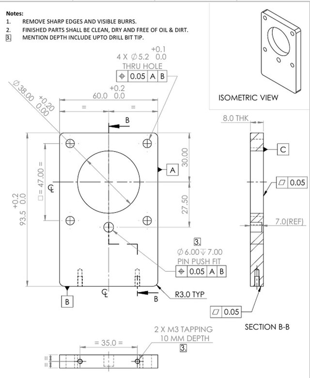 3D model of Precision Mounting Plate – SolidWorks 3D Model & Manufacturing Drawing