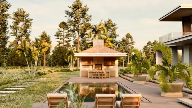 Para Villa | Symmetrical Two-Storey House with Layered Eaves, Pool and Summer Kitchen – image 3 of 5