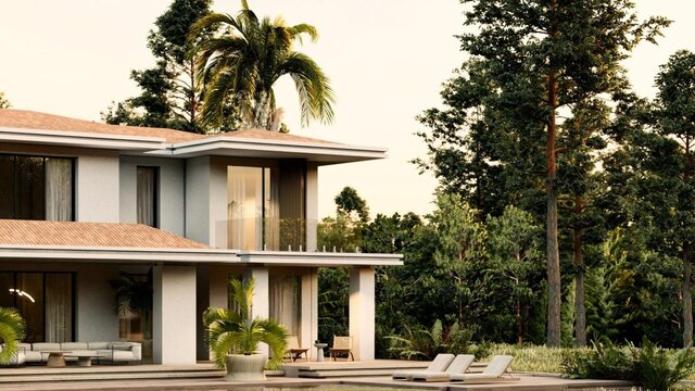 Para Villa | Symmetrical Two-Storey House with Layered Eaves, Pool and Summer Kitchen – image 4 of 5