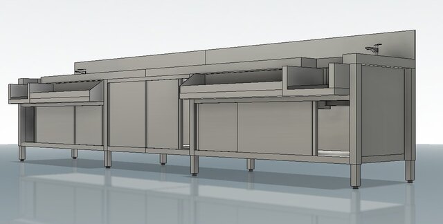 COMPACT STAINLESS TWIN BAR STATION – COMMERCIAL BACK BAR WORK COUNTER (FULLY PARAMETRIC 3D MODEL)