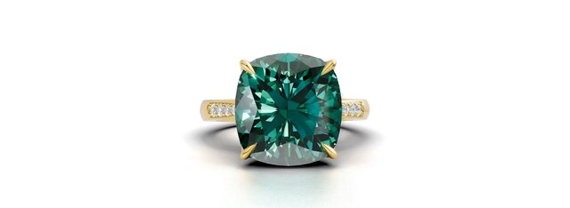 3D model of Cushion emerald ring solitare Flower design CAD Design | Rhino + MatrixGold | Production STL