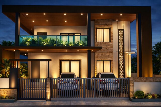 3D model of client likith and other  front elevation and interior works design