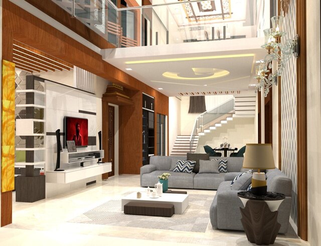 3D model of client likith and other  front elevation and interior works design