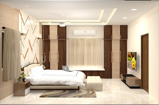 3D model of client likith and other  front elevation and interior works design
