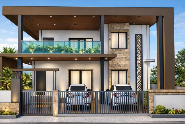 3D model of client likith and other  front elevation and interior works design