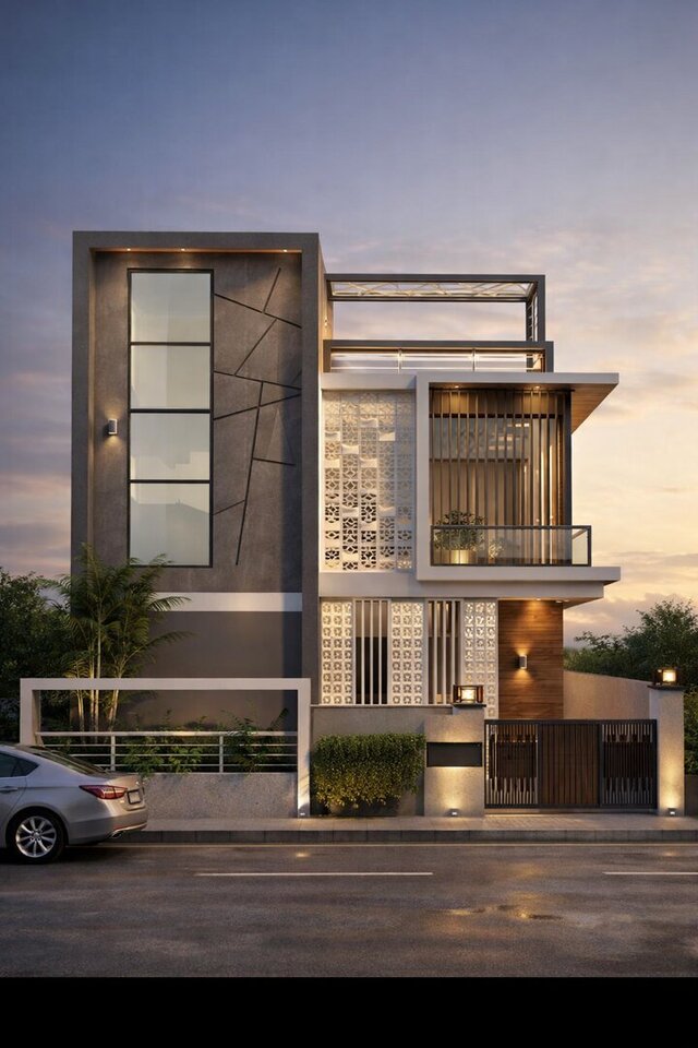 3D model of client likith and other  front elevation and interior works design
