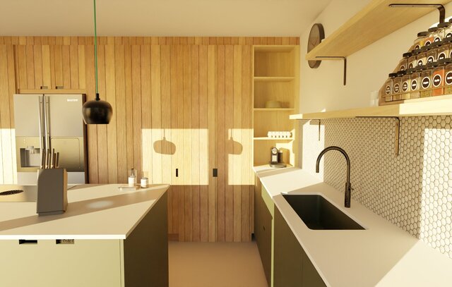 Modern Oak and Green Kitchen