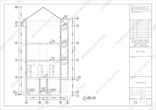 3D model of 3-Story School Building – Complete Construction Drawing Package