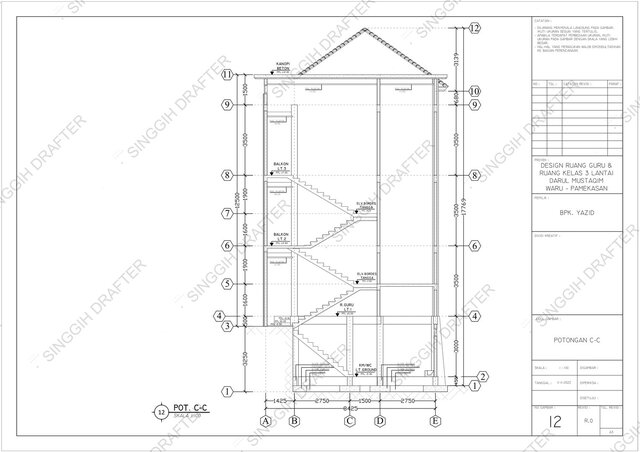 3D model of 3-Story School Building – Complete Construction Drawing Package