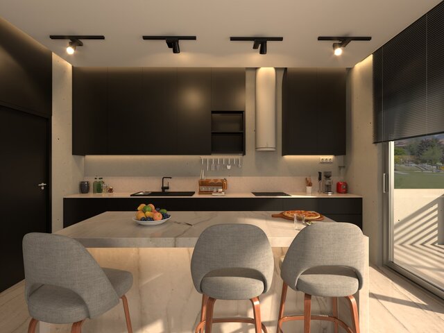 High-End Modern Kitchen Visualization | Minimalist Design & Lighting Focus
