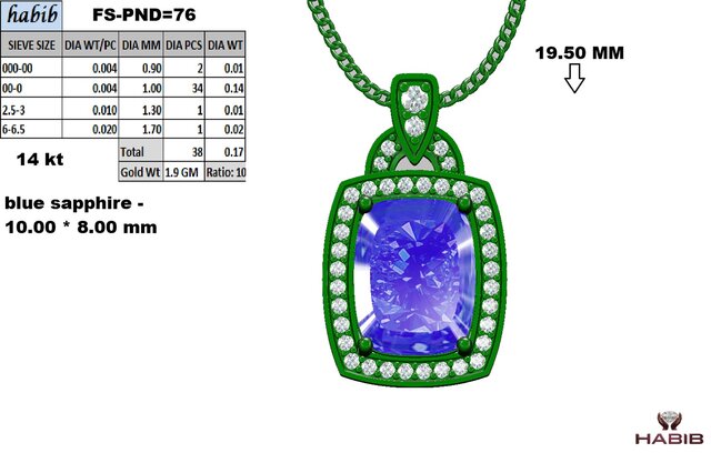 Luxury Blue Gemstone Pendant – Manufacturing-Ready Jewellery CAD – image 5 of 6