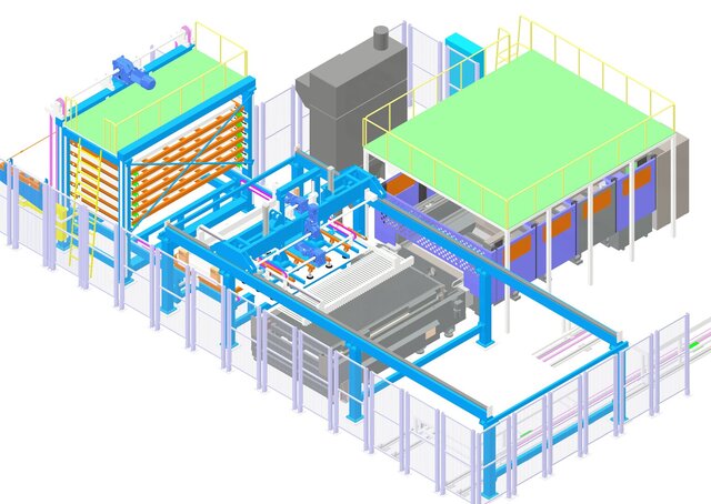 Steel plate storage system and laser cutting processing