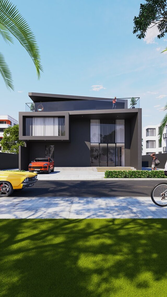 Modern Residential Building with Rooftop Terrace