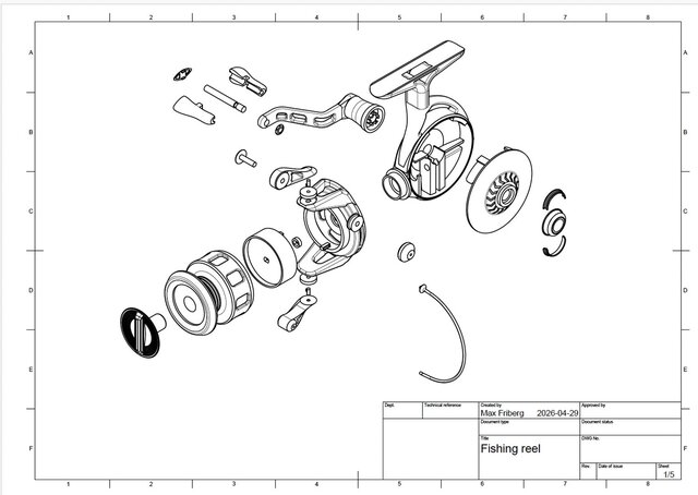 3D model of Mechanically functional, 3D - printed fishing reel