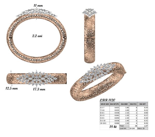 Luxury Diamond Pave Bangle – Manufacturing-Ready Jewellery CAD – image 9 of 10