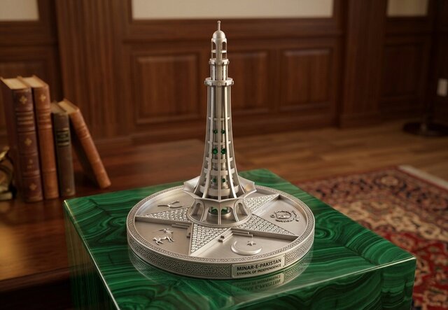The Monumental Silver Minar-e-Pakistan Replica on Malachite