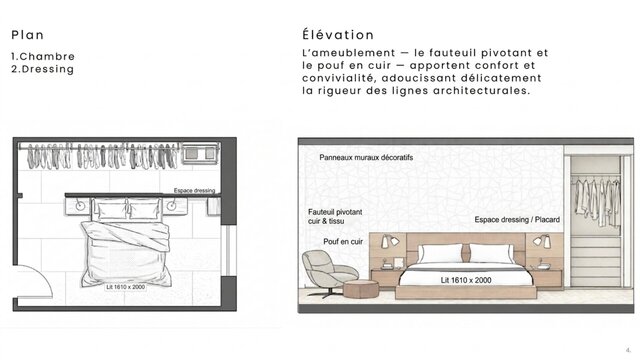 Luxury Guest Bedroom Design | Relief Wall, Walnut & Walk-in Closet | 3D Rendering – image 6 of 6