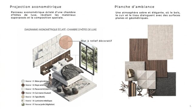 Luxury Guest Bedroom Design | Relief Wall, Walnut & Walk-in Closet | 3D Rendering – image 5 of 6