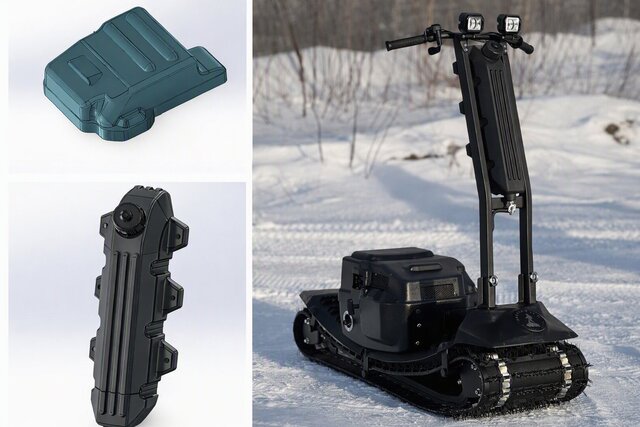 3D model of Motorized snowboard: design and engineering of components.