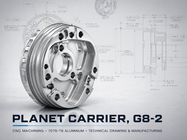 CNC Machined Planet Carrier – 7075-T6 Aluminum Technical Drawing