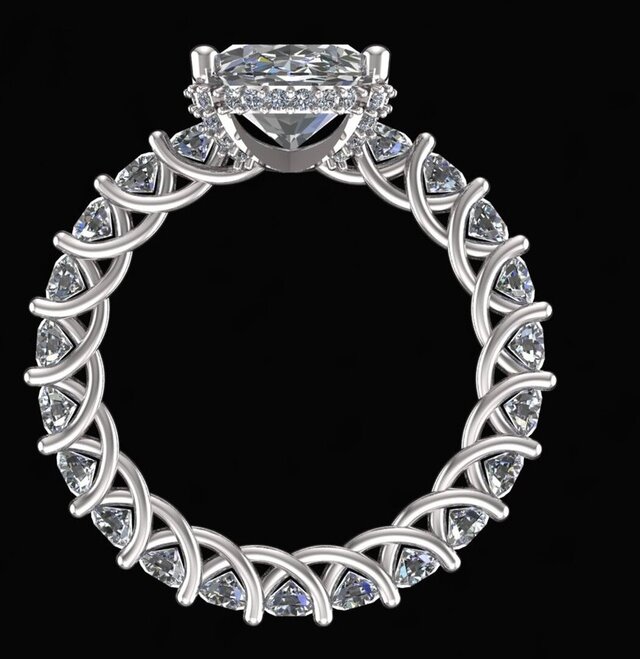 Round Diamond Halo Engagement Ring with Pavé Band