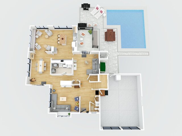 Modern Two-Story Residential House 3D Architectural Floor Plan and Layout Visualization