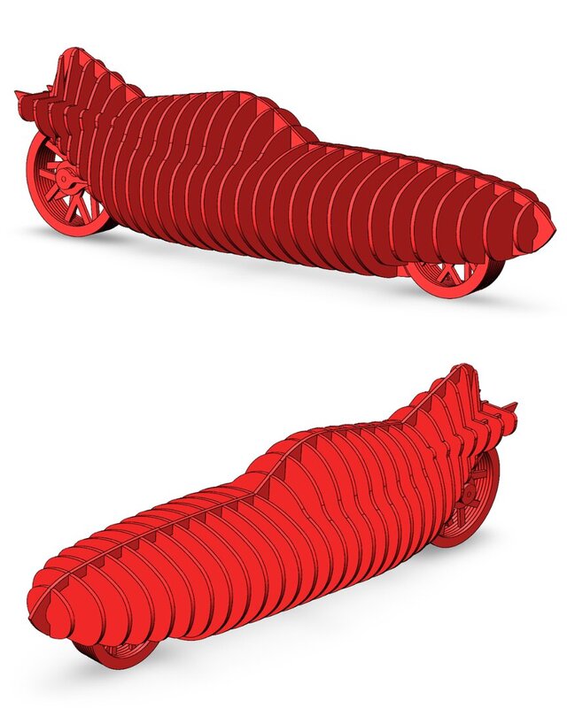 3D model of Laser-cut automotive sculpture