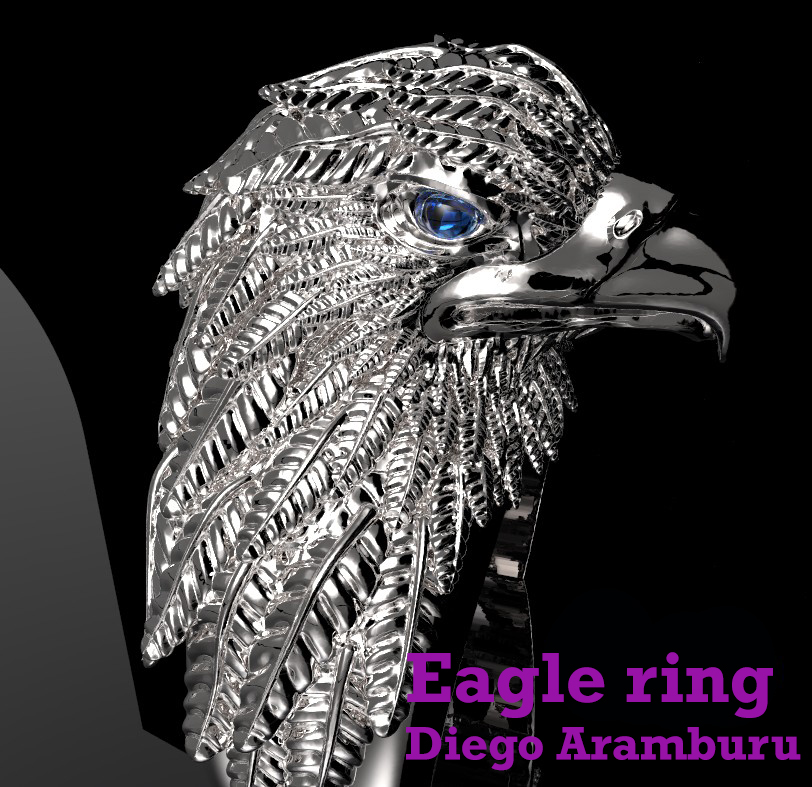 silver eagle ring cad design