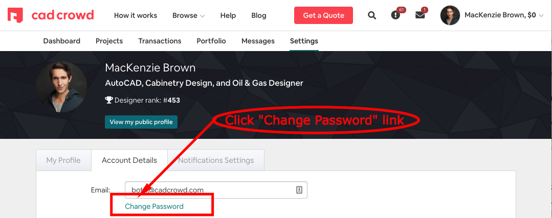 Change my password or login credentials