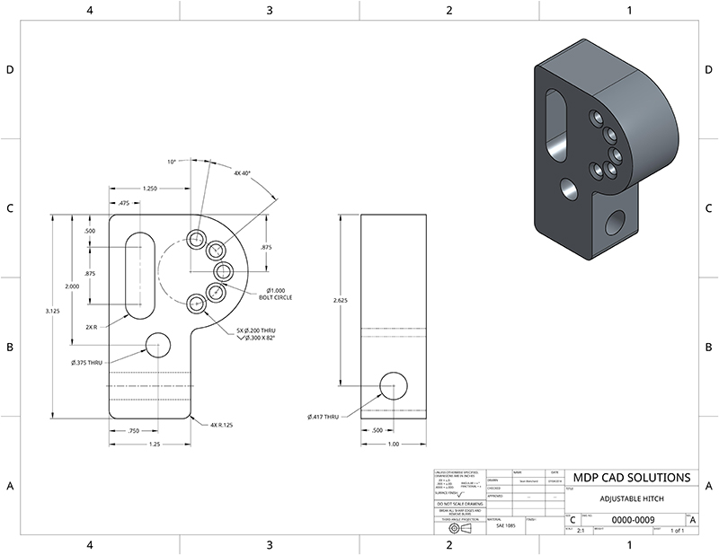 2D CAD Drafting Adjustable Hitch | Cad Crowd 2D CAD Drafting Adjustable Hitch