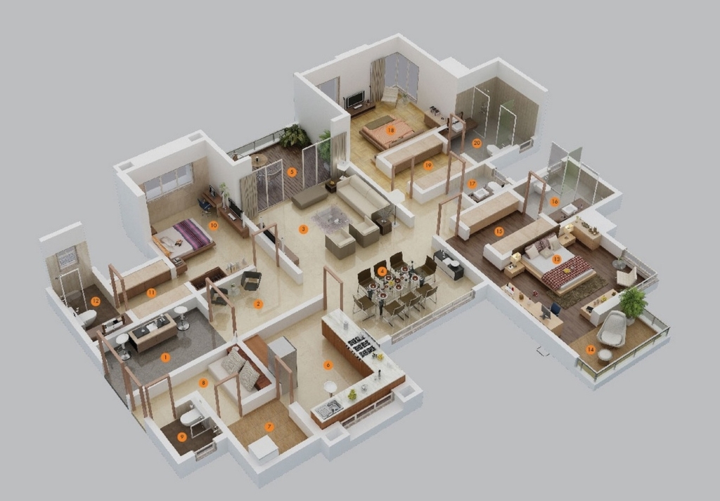 3d floor plan example for a large home | Cad Crowd 3d floor plan example for a large home
