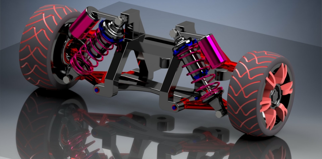 3D rendering of wheel suspensions