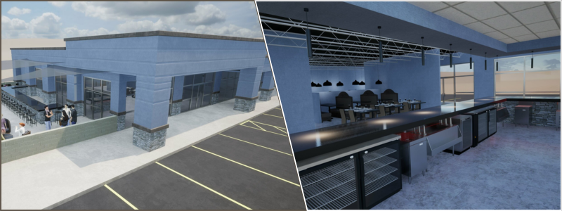 commercial building interior and exterior rendering