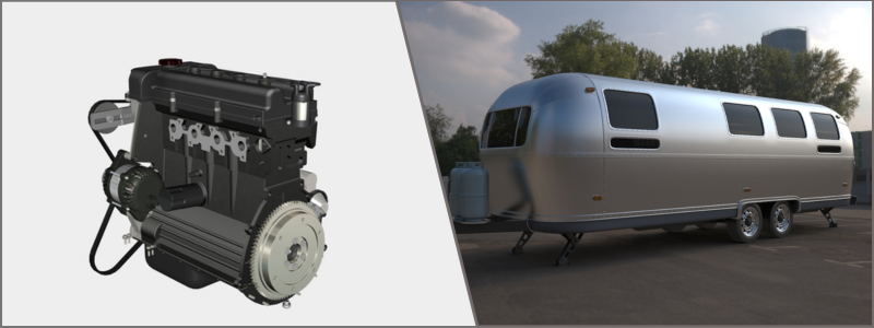 3D CAD design of a 4 cylinder and airstream mobile | Cad Crowd 3D CAD design of a 4 cylinder and airstream mobile