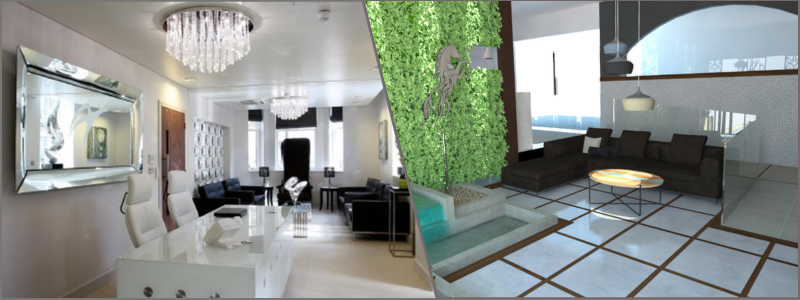 3D interior renderings of hotel lobbies