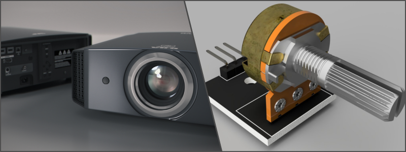 3D modeling examples of a projector and 10k potentiometer