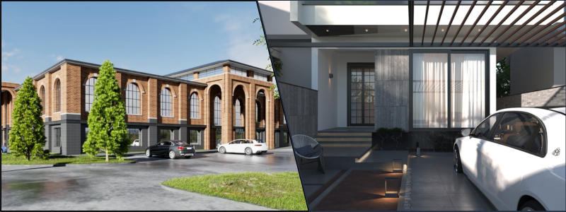 3D visualization of a campus and garage | Cad Crowd 3D visualization of a campus and garage