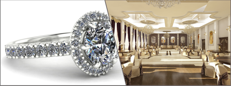 3D visualization of a diamond ring and an event hall