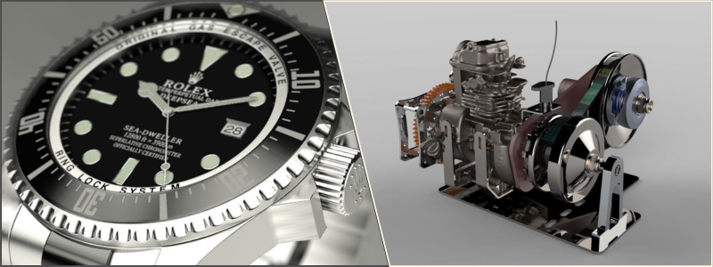 3d modeling of a rolex and engine